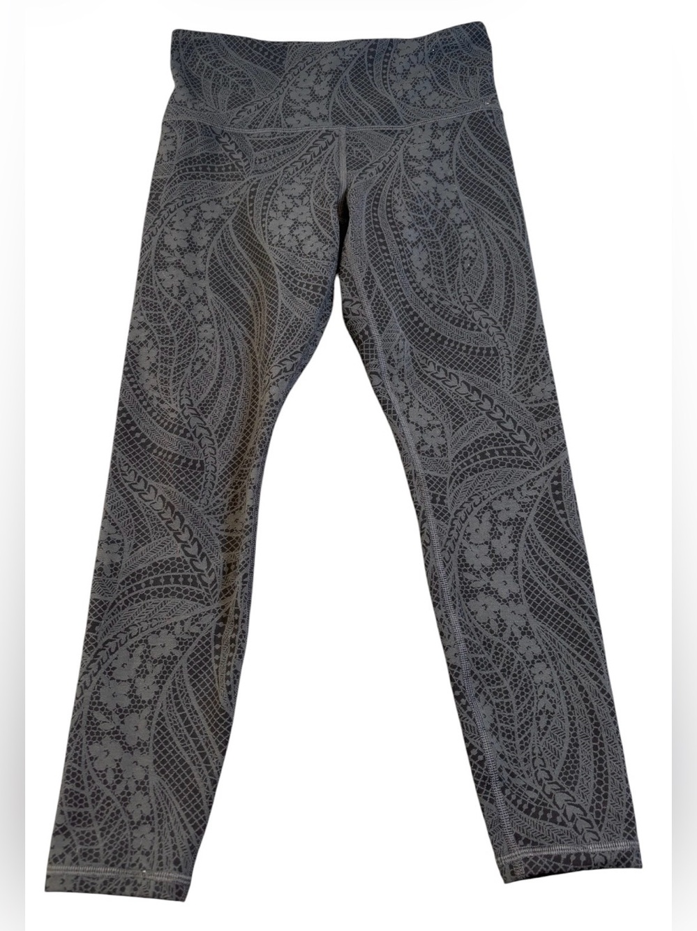 Athleta Elation Textured Tight Leggings Gray Floral Lace Jacquard Size S 7/8 - Picture 1 of 11